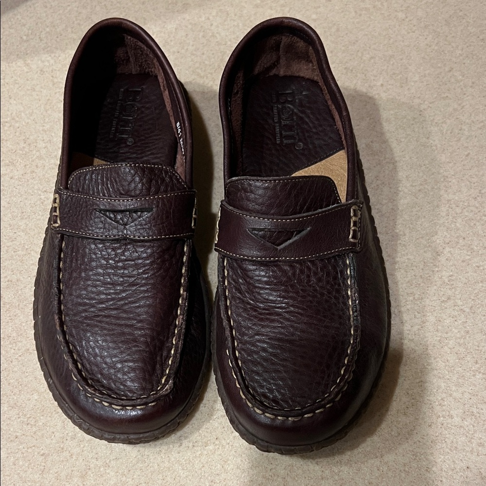 Born Handcrafted Foot Wear Dark Brown Leather Slip-On Loafers